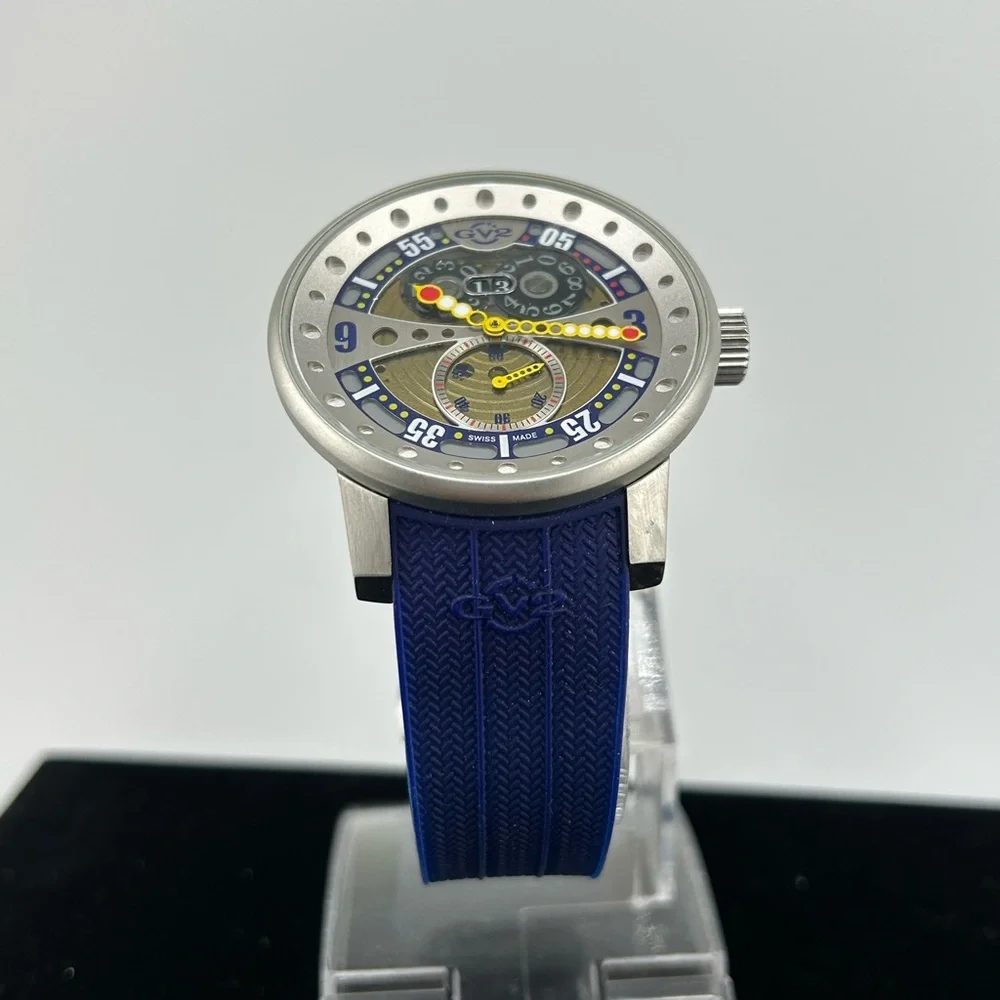 GV2 by Gevril 4042R3 Powerball Limited Edition Big Date Blue Band Men's Watch #9